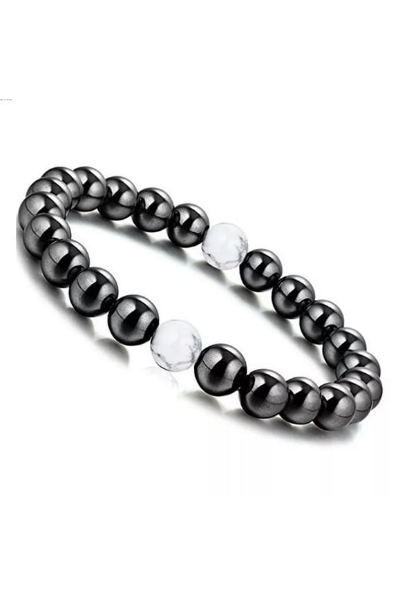 8mm Magnetic Hematite Black Round Beads Howlite Gem Stretch Therapy Bracelet