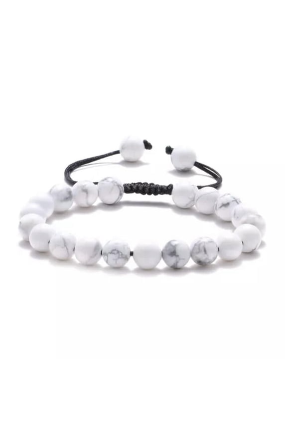 8mm Natural Malachite Tiger Eye Agate Gemstone Beads Braided Knot Bracelet -White Howlite