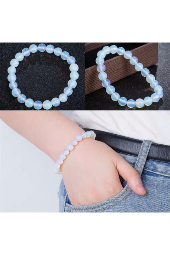 8mm Round Crystal Moonstone Natural Stone Stretched Beaded Bracelet for -ca@