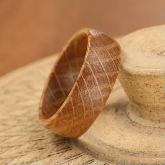 HOOUN 8mm Whiskey Barrel Wood Ring Domed Wedding Band-10