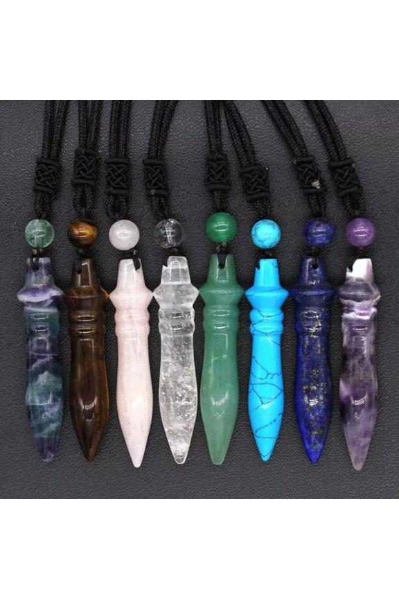 8pcs Natural Crystal Quartz Amethyst Stone Pharaoh Scepter Pendant Necklace