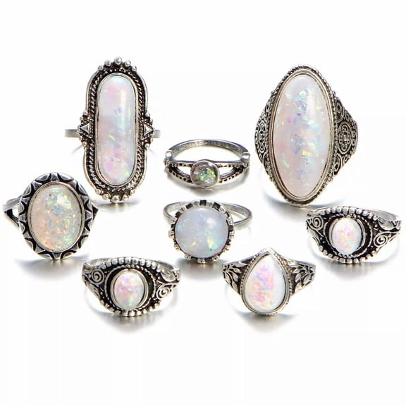 HOOUN 8pcs Silver Boho Stack Plain Shinny Knuckle Ring Pearl Midi Finger Tip Rings
