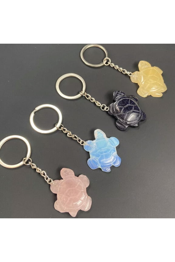 8pcs/lot Mixed Natural Stone Carved Tortoise Key Chain Jewelry