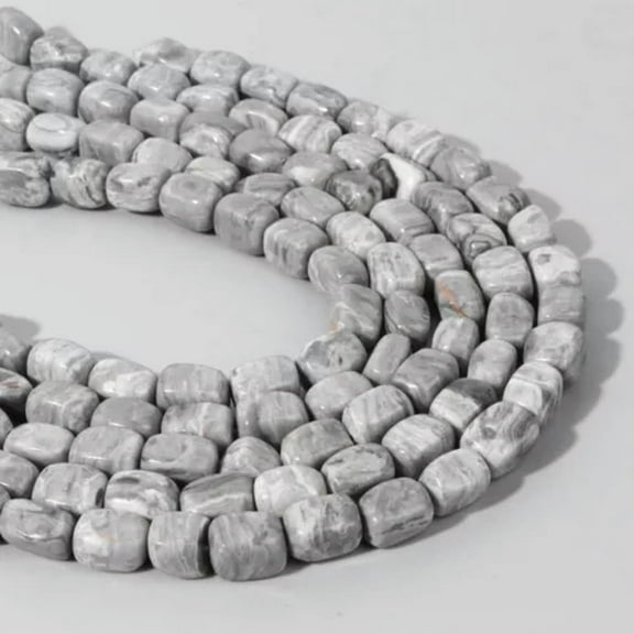 HOOUN 8x12mm Natural Gemstone Cube Mineral Rectangle Loose Bead for Jewelry DIY Making-NO.5 Map Stone-About 30pcs