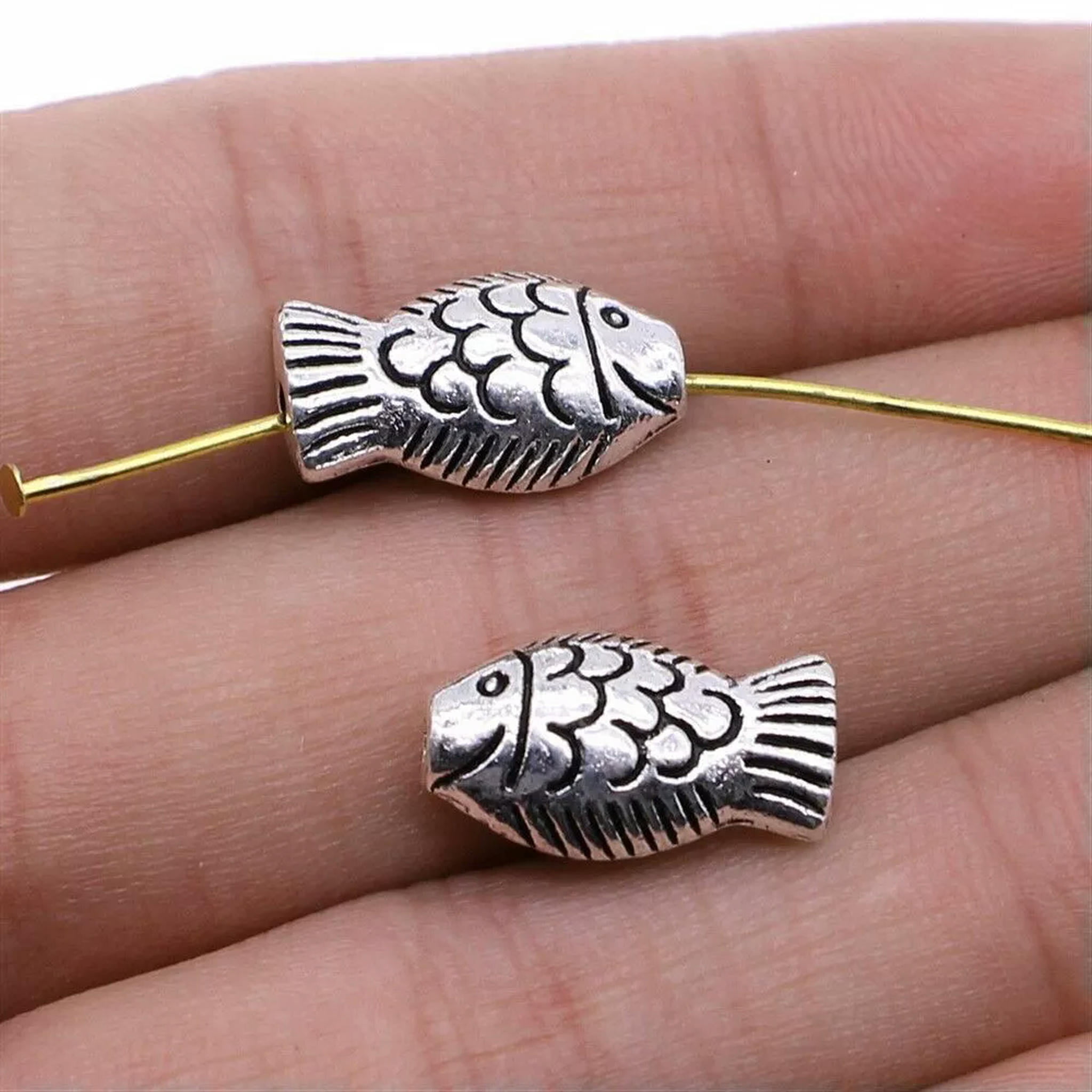HOOUN 90 Pcs Antique Silver Fish Spacers 17x9MM B14286