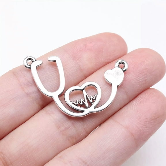 HOOUN 90 Pcs Antique Silver stethoscope Connectors 35x21MM B16748