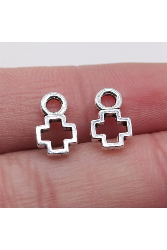 92 Pcs Antique Silver Cross Charms Pendant 12x7MM C13565