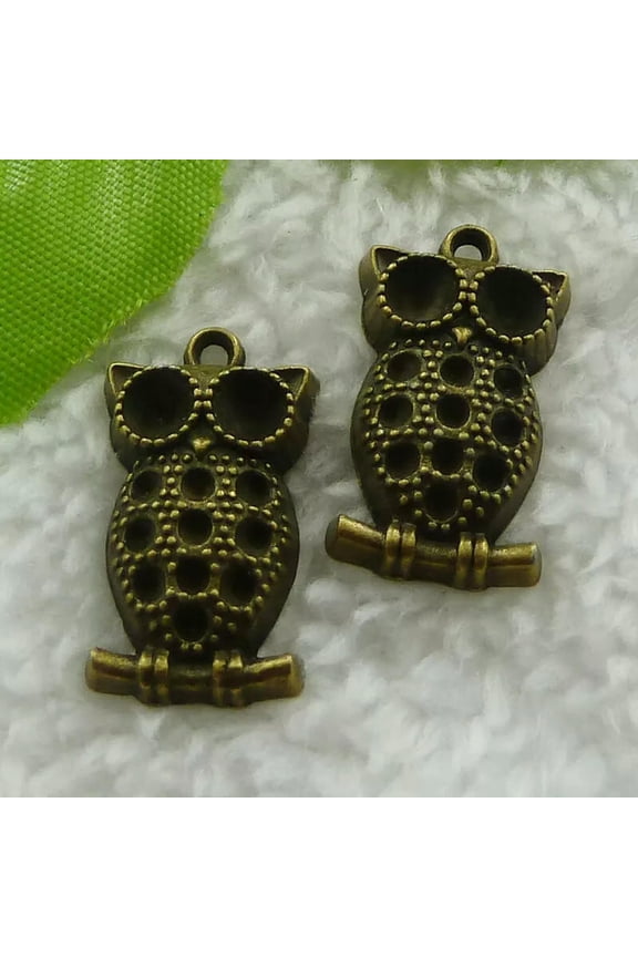 92 pcs bronze plated owl charms 25x14mm B1301