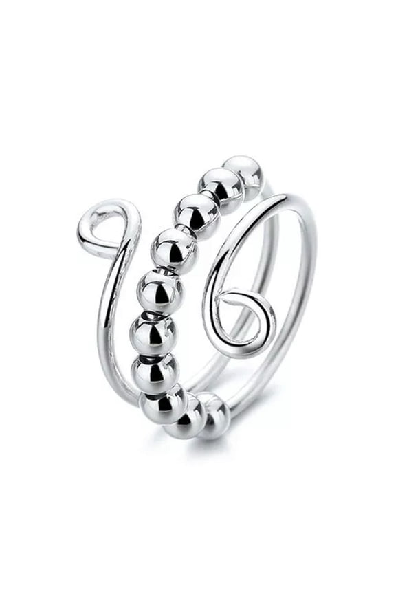 925 Silver Adjustable Anxiety Ring Relieve Fidget Spinner Worry Beads Meditation-Adjustable-Style 9