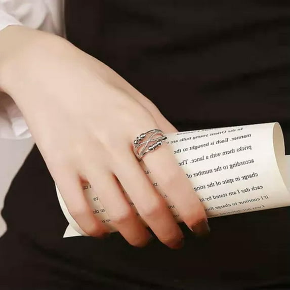 HOOUN 925 Silver Adjustable Anxiety Ring Women Relieve Fidget Worry Meditation Jewelry-#3-Adjustable