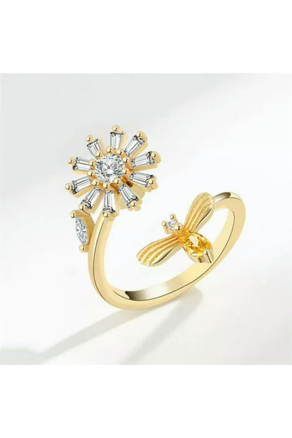 925 Silver Anniversary Rings for Women Gorgeou Cubic Zirconia Jewelry Adjustable-Adjustable-Gold#1