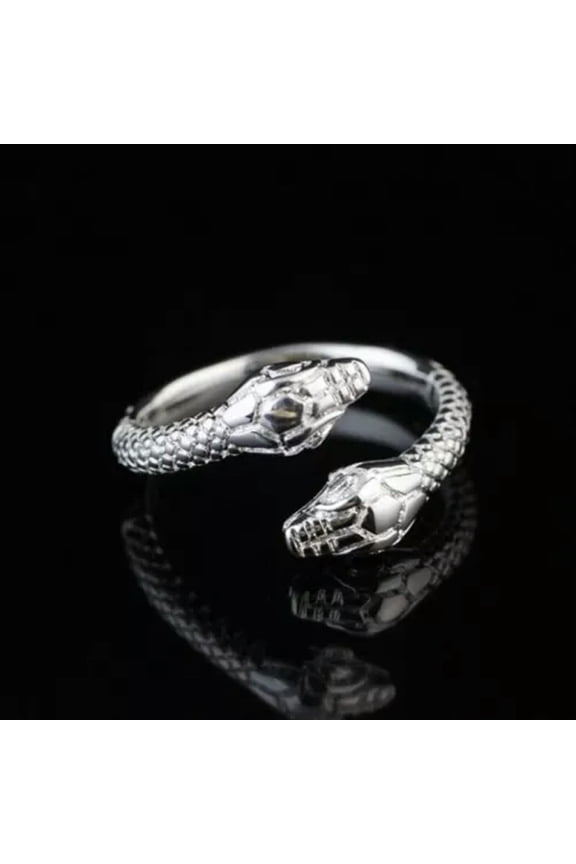 925 Silver Double Head Snake Ring Punk Men Open Adjustable Antique Rings Jewelry-1#