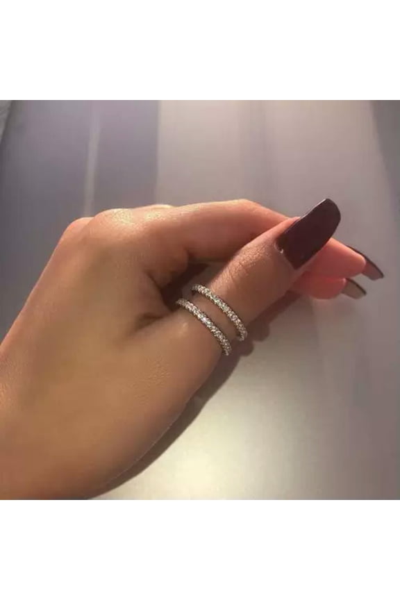 925 Silver Double Layer Ring Rhinestone Zircon Rings Women Wedding Jewelry Gift-01#-7