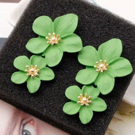 HOOUN 925 Silver Flower Shaped Drop Earrings for Women Elegant Earrings Women Jewelry-Green