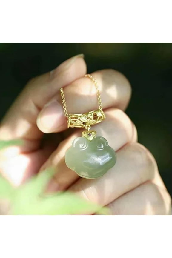 925 Silver Green Jade Ruyi Pendant Chalcedony Natural Jewelry Amulets Necklace