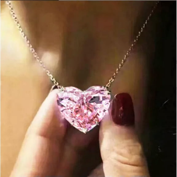 HOOUN 925 Silver Heart Shaped Cubic Zirconia Women Wedding Jewelry Necklaces Pendants-Pink