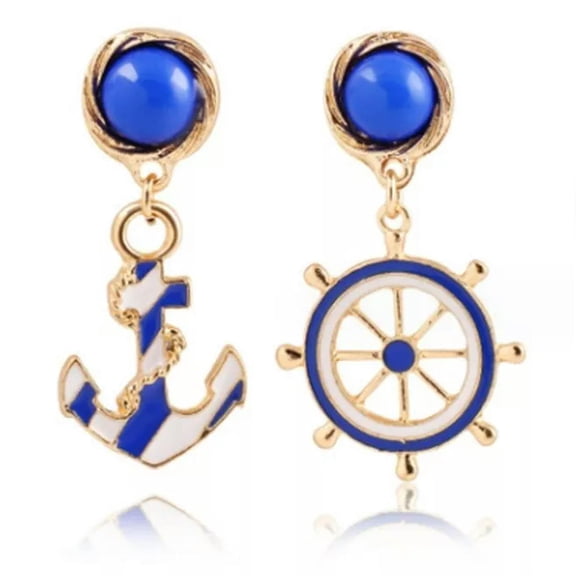 HOOUN 925 Silver Plated Crystal Shinny Anchor Wheel Ear Stud Jewellery Earrings Gift