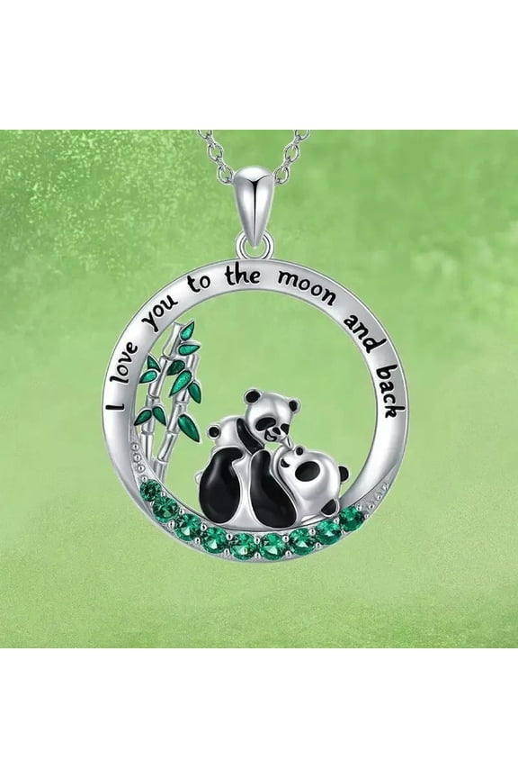 925 Silver Plated Cute Panda Chain Necklace Love To the Moon Back Pendant Gift