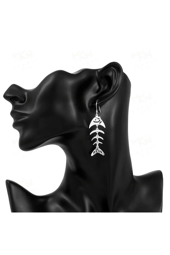 925 Silver Plated Fish Bone Earrings Tassel Dangle Drop Vintage Jewelry Gift