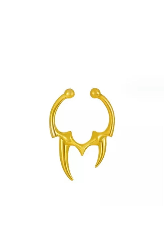 925 Silver Plated Horns Fake Nose Ring Shinny Non Piercing Clip On Cuff Gift-Gold