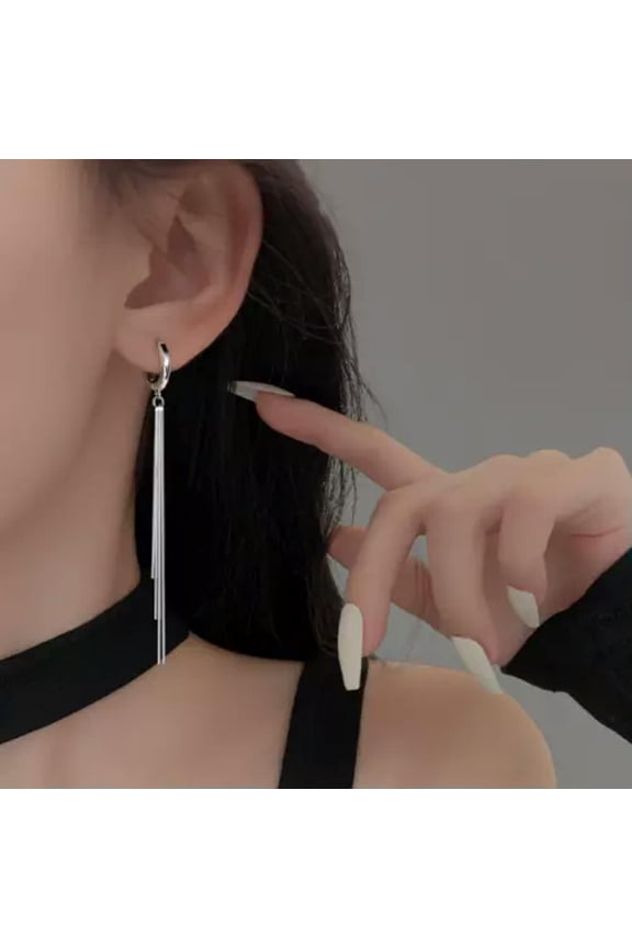 925 Silver Plated Huggie Earrings Tassel Chain Leverback Drop Hoop