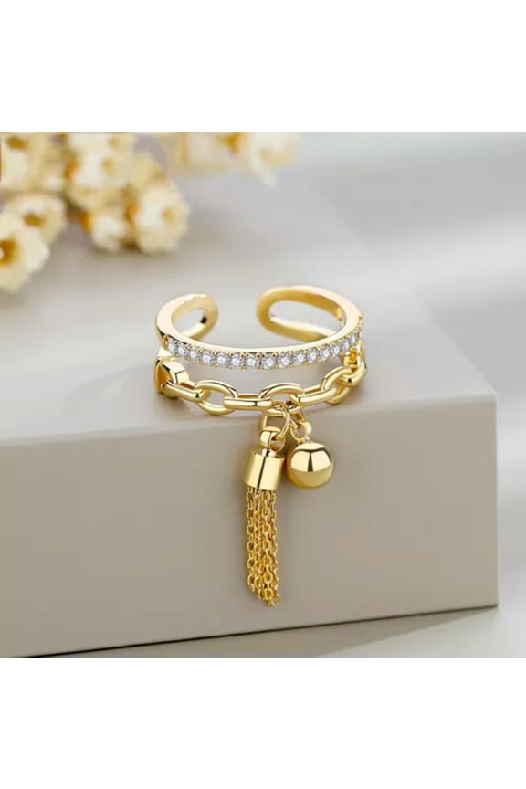 925 Silver Plated Knuckle Bell Tassel Love Shinny Ring Jewellery Gift-Gold