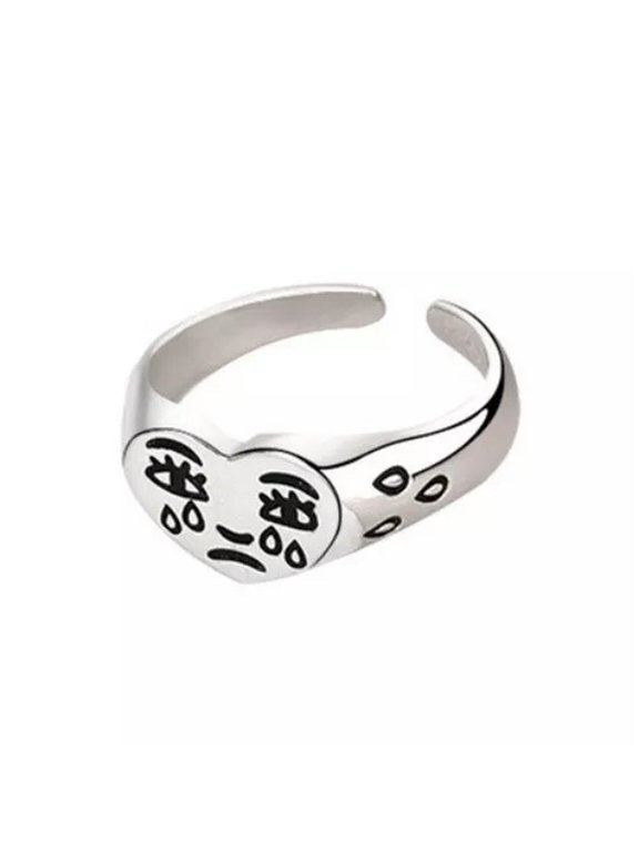 925 Silver Plated Sad Face Open Size Silver Ring Punk BOHO Scary Halloween Gift
