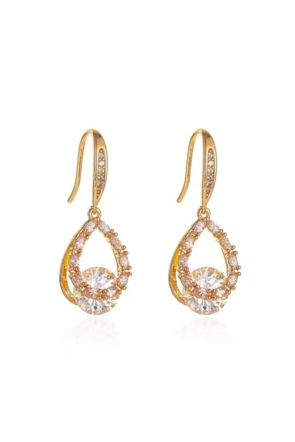 925 Silver Plated Shinny Gold Silver Tear Drop Stick Earring Stud Shinny Gift-Gold