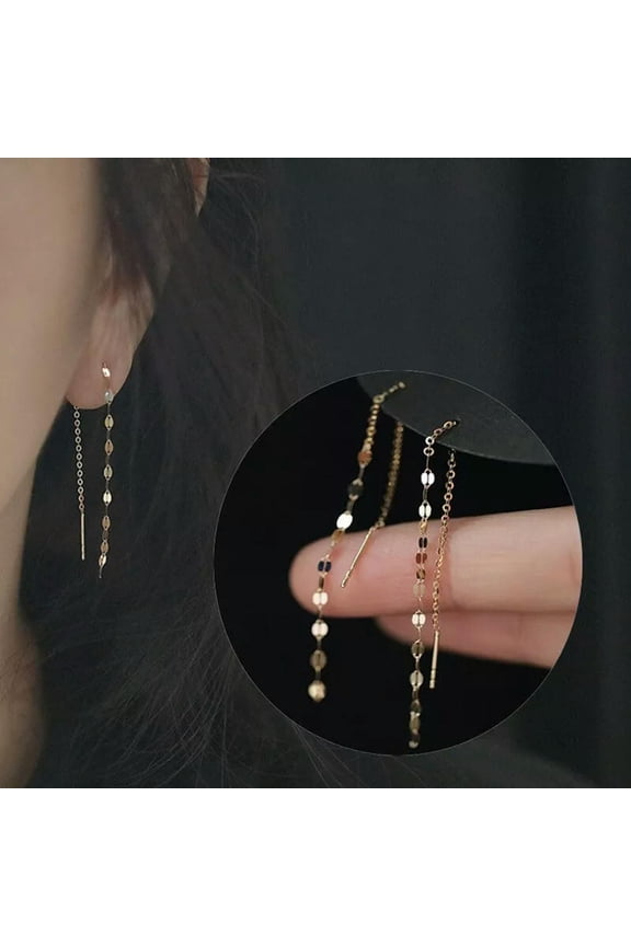 925 Silver Plated Silver Link Stick Tassel Drop Jewellery Earring Ear Stud Gift