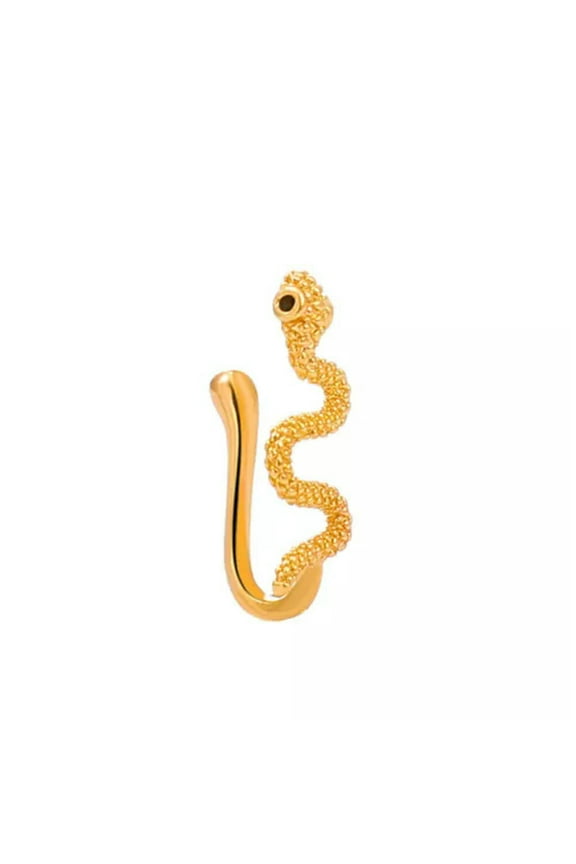 925 Silver Plated Snake Fake Nose Ring Shinny Non Piercing Clip On Cuff Gift-Gold