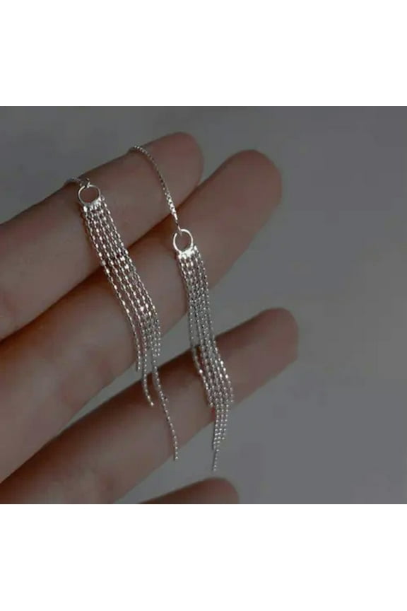 925 Silver Plated Threader Earrings Dainty Chain Tassel Drop Pull Earrings