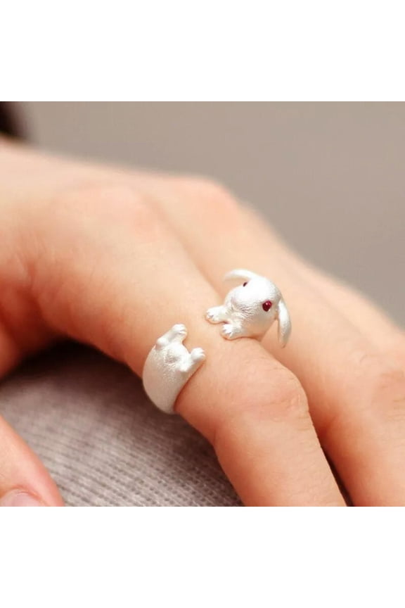 925 Silver Plated Women Cute Rabbit Ring Open Size Silver Punk BOHO Love Gift