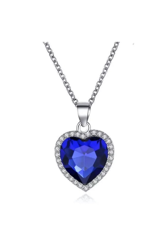 925 Silver Plated Women Shinny Necklace Blue Ocean Stone Shinny Pendant Gift