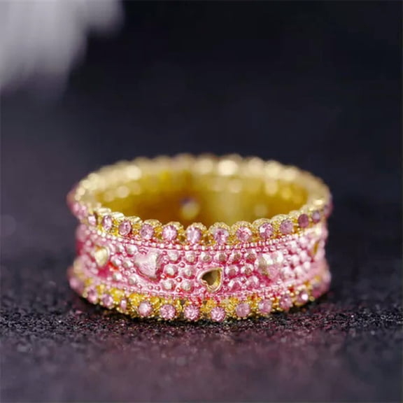 HOOUN 925 Silver Rings Gorgeous Pink Cubic Zirconia Wedding Ring Gift Jewelry Sz 6-10-7-#1