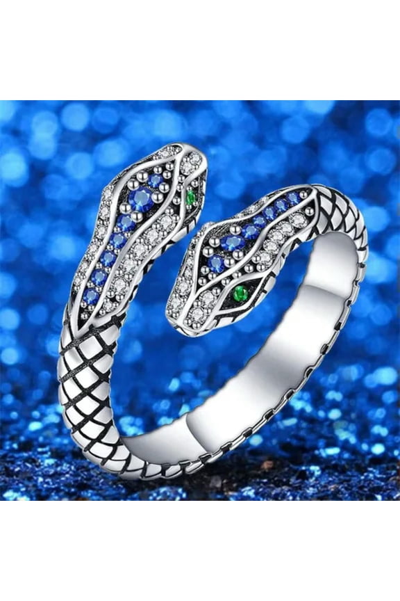 925 Silver Snake Women Men Rings Jewelry Cubic Zirconia Party Band Ring Gifts-Adjustable-Silver