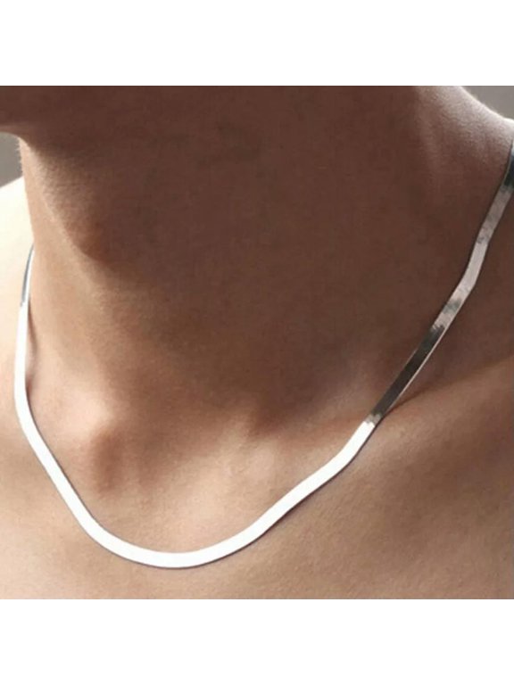 925 Silver plated Flat Snake Chain Link Charm Necklace birthday Xmas gift