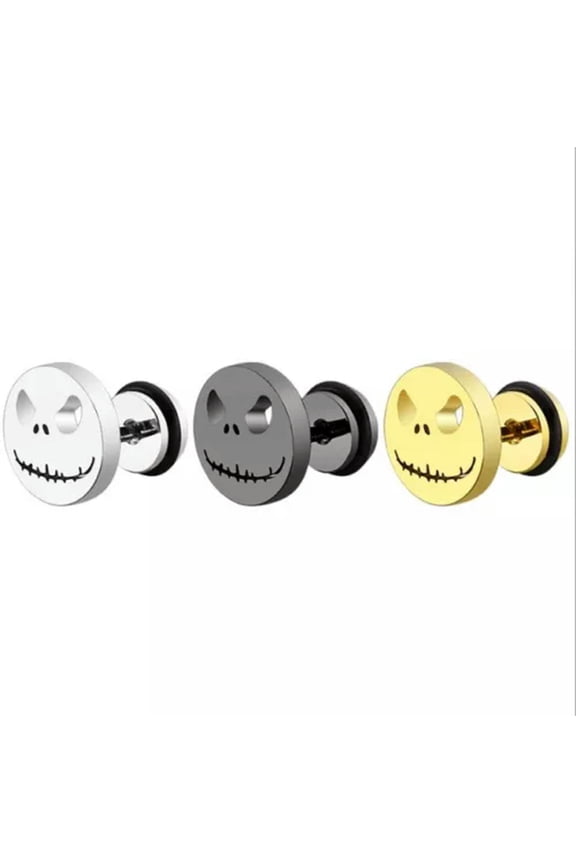 925 Silver plated Jewellery Scary Skull Ghost Smile Face Ear Stud Earring Gift-Black