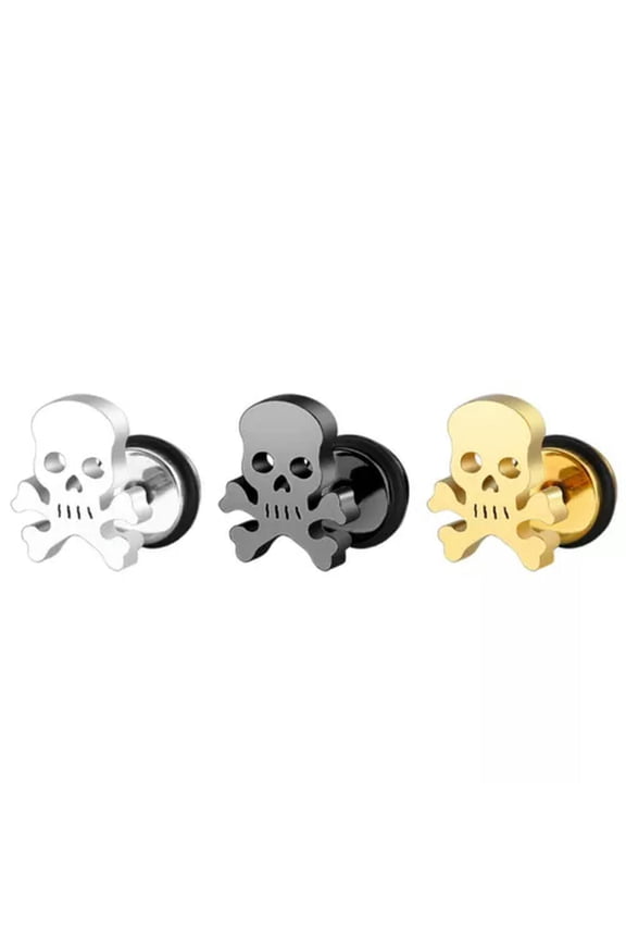 925 Silver plated Jewellery Scary Skull Ghost Smile Face Ear Stud Earring Gift-Gold