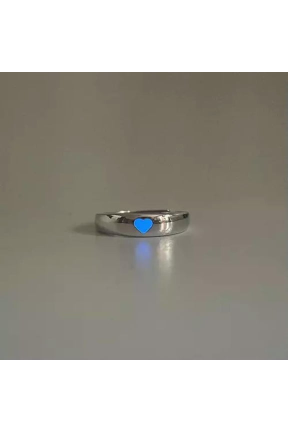 925 Silver plated Shinny Bling Blue Heart Beat Night Party Luminous Ring Gift-Blue