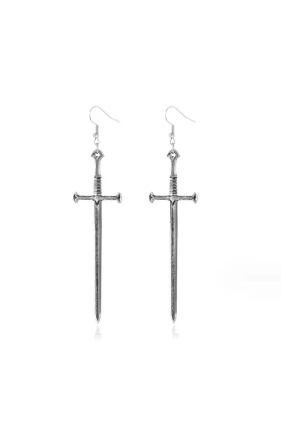 925 Silver plated Women Elegant Cross Sword Jesus Hook Ear Stud Earring Gift-Silver