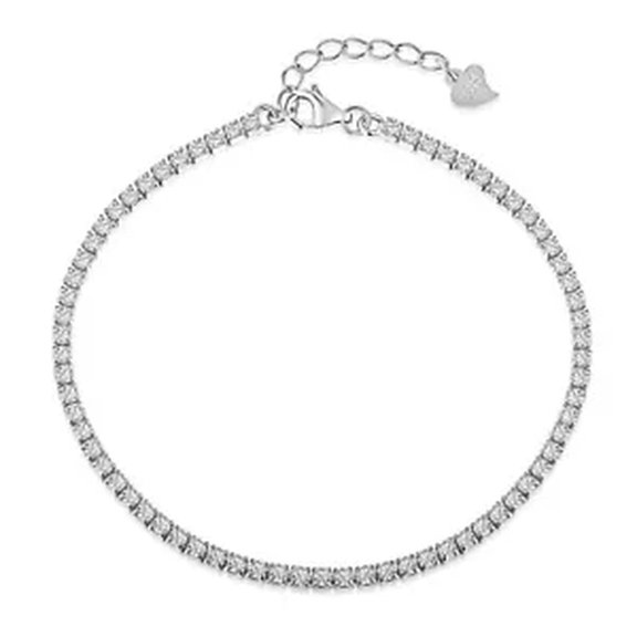 HOOUN 925 Solid Sterling Silver 2MM Zirconia Tennis Chain Bracelets Wedding Party Gift-Silver-18CM+3CM