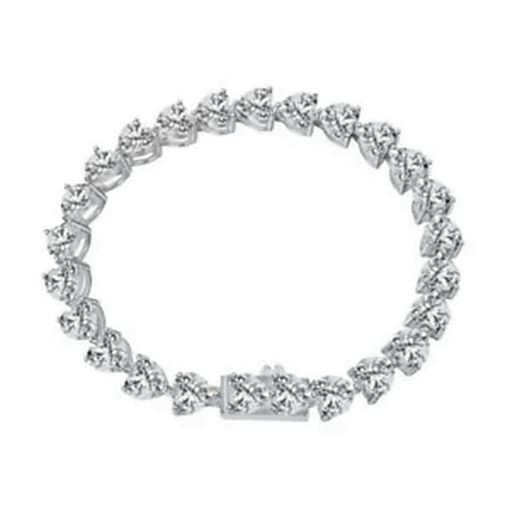 HOOUN 925 Solid Sterling Silver 6MM Zirconia Heart Tennis Bracelets Wedding Party Gift-Silver-18CM
