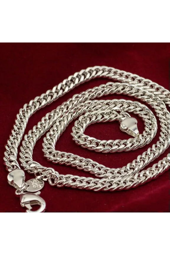 925 Sterling Silver 5Mm Flat Chain Clavicle Necklace Cuban Chain Jewelry-20 inch