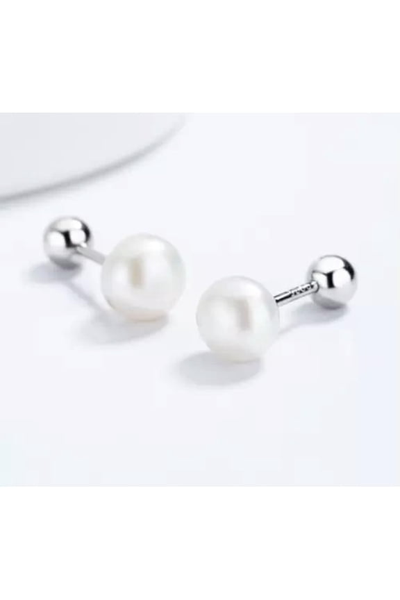 925 Sterling Silver 6mm Round Pearl Ball Screw Back Stud Earrings Gift