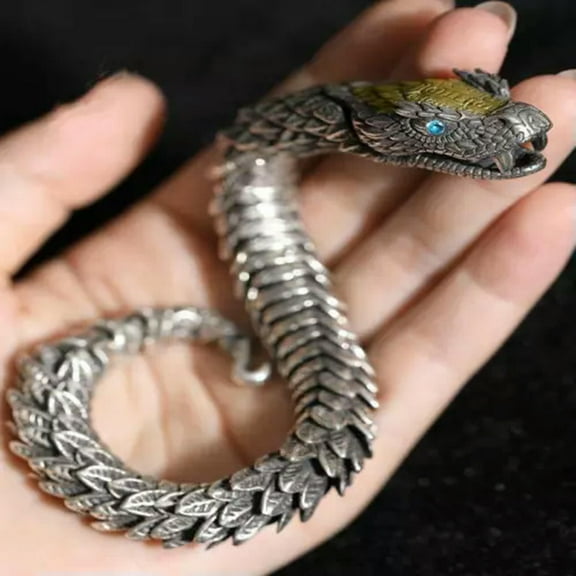 HOOUN 925 Sterling Silver Dragon/Snake Viking Bracelet Men's Lucky Gift Bangle Jewelry-22cm-snake bracelet