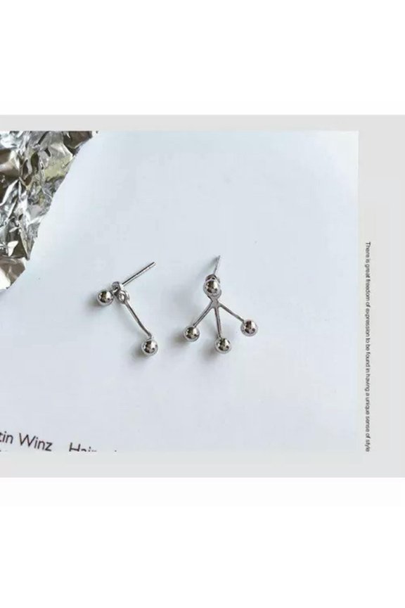 925 Sterling Silver Earjacket Earrings Dainty Tiny Ball Front Stud Women Jewelry-A