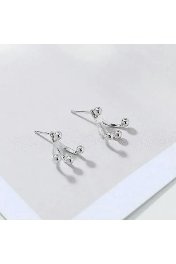 925 Sterling Silver Earjacket Earrings Dainty Tiny Ball Front Stud Women Jewelry-B
