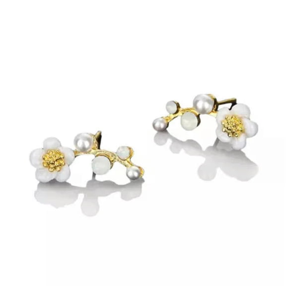 HOOUN 925 Sterling Silver Earrings Elegant Shell Pearls Daisy Style Fashion Women 1307-Gold