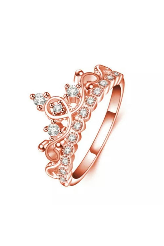 925 Sterling Silver Plated Ladies Crown Ring Shinny Crystal Fashion-7