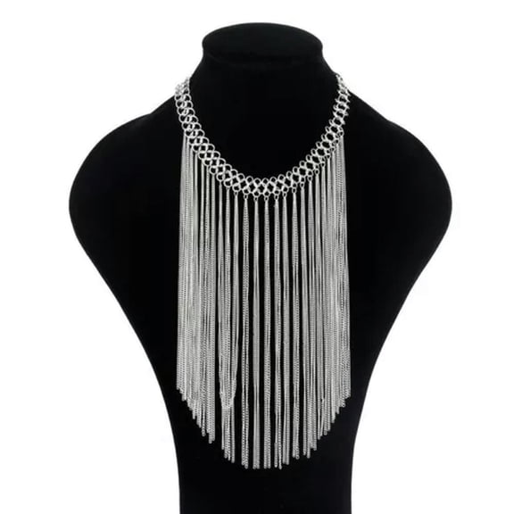 HOOUN 925 Sterling Silver Plated Tassel Drop Long Chain Twist Necklace Jewellery Gift-Silver